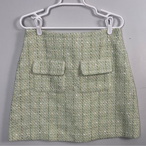 NWT MAJE Metallic bouclé-tweed mini skirt Light Green size 42/US 10 - Picture 4 of 14